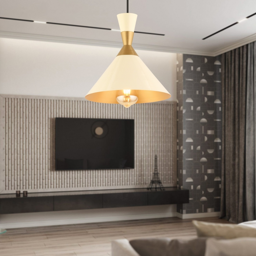 Luster na lanku MONZA 1xE27/40W/230V pr. 25 cm krémová/zlatá