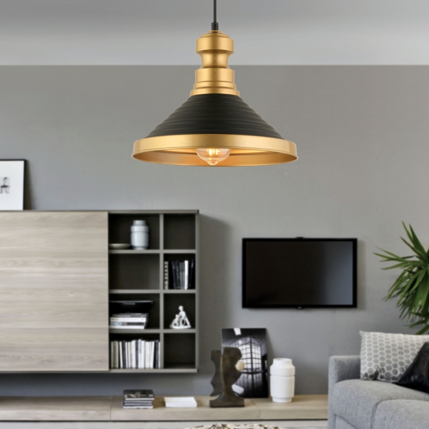Luster na lanku MONZA 1xE27/40W/230V pr. 30 cm čierna/zlatá