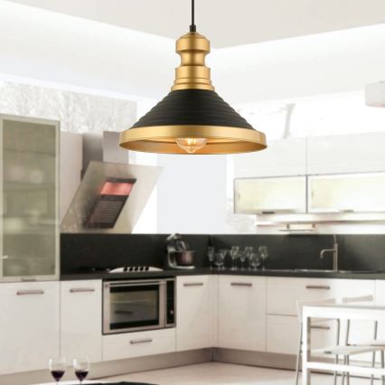 Luster na lanku MONZA 1xE27/40W/230V pr. 30 cm čierna/zlatá