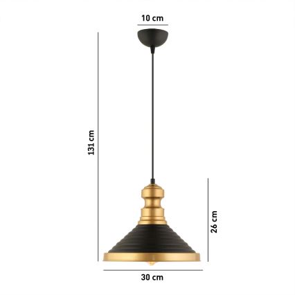 Luster na lanku MONZA 1xE27/40W/230V pr. 30 cm čierna/zlatá