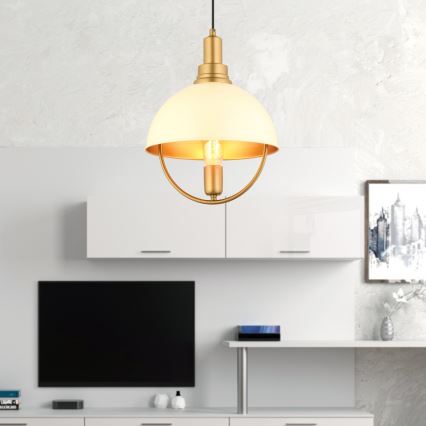Luster na lanku MONZA 1xE27/40W/230V priemer 30 cm krémová/zlatá