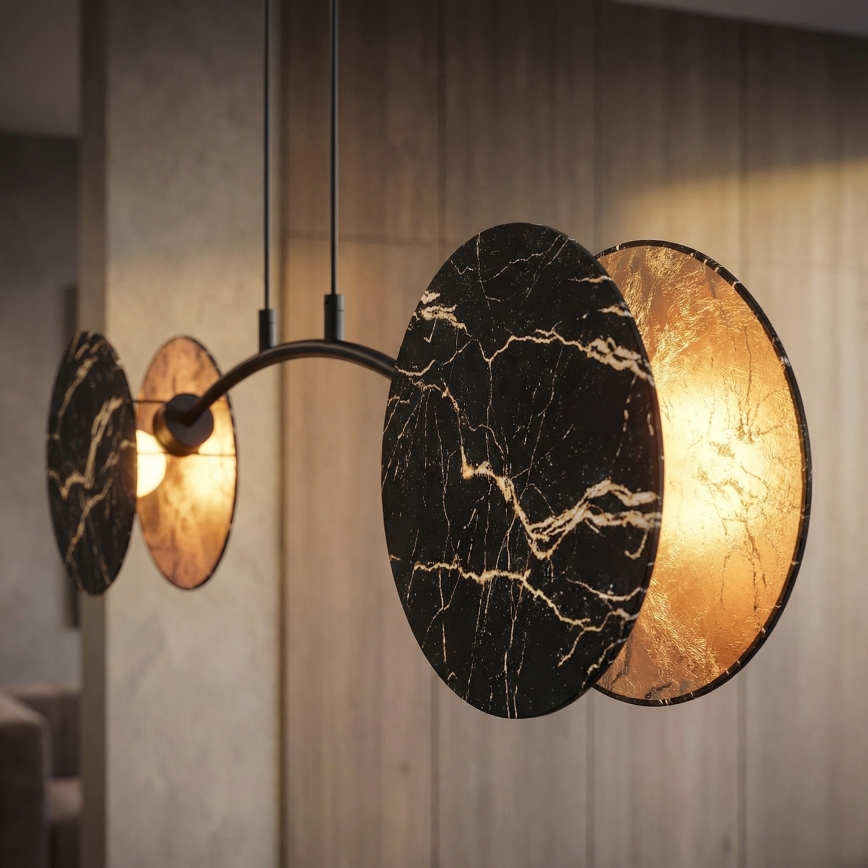 Luster na lanku MOTIF 2xE27/15W/230V čierna/zlatá