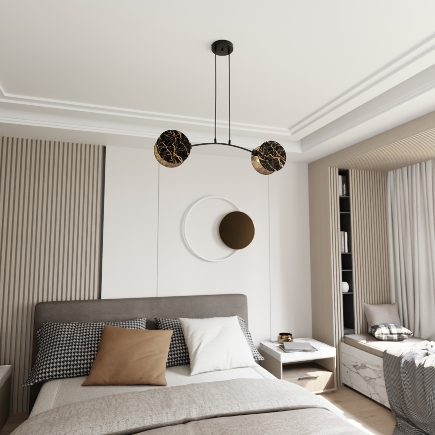 Luster na lanku MOTIF 2xE27/15W/230V čierna/zlatá