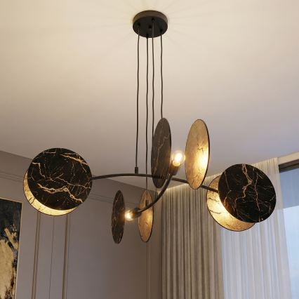 Luster na lanku MOTIF 4xE27/15W/230V čierna/zlatá