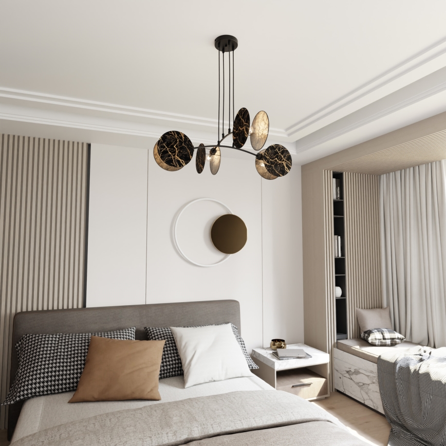 Luster na lanku MOTIF 4xE27/15W/230V čierna/zlatá