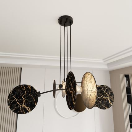 Luster na lanku MOTIF 4xE27/15W/230V čierna/zlatá