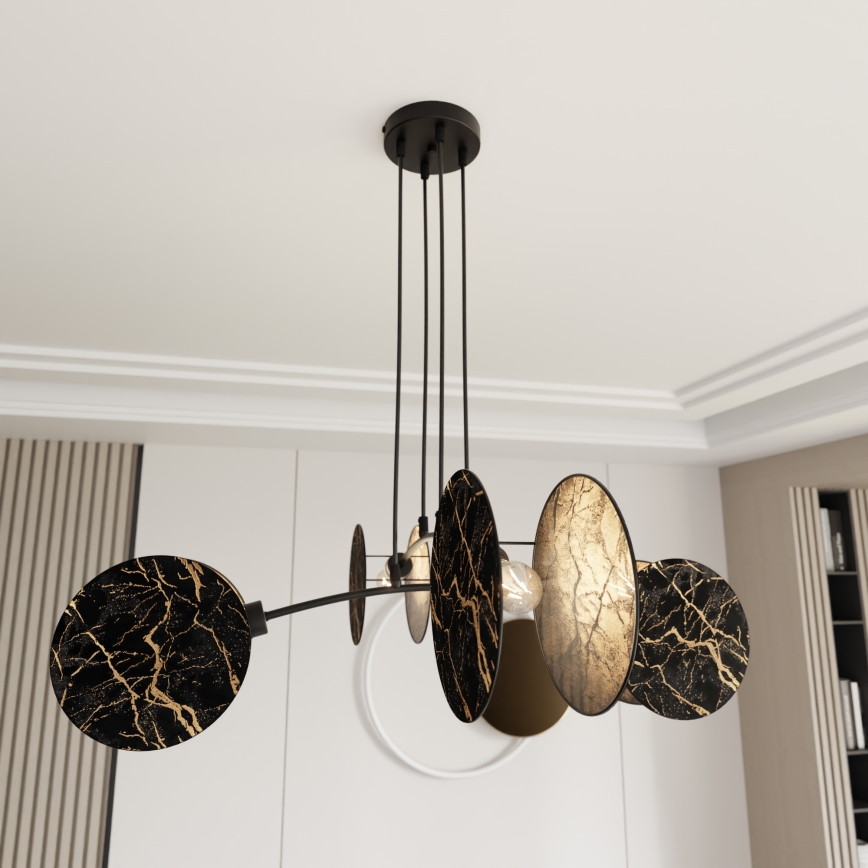 Luster na lanku MOTIF 4xE27/15W/230V čierna/zlatá
