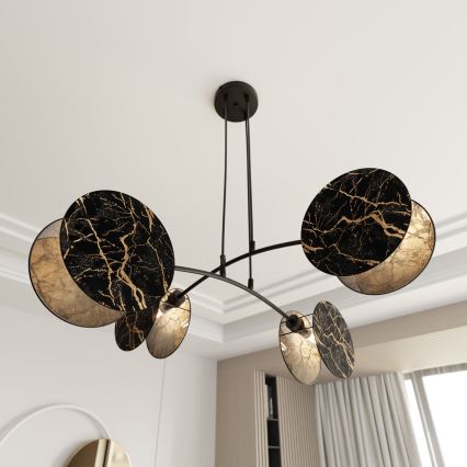 Luster na lanku MOTIF 4xE27/15W/230V čierna/zlatá