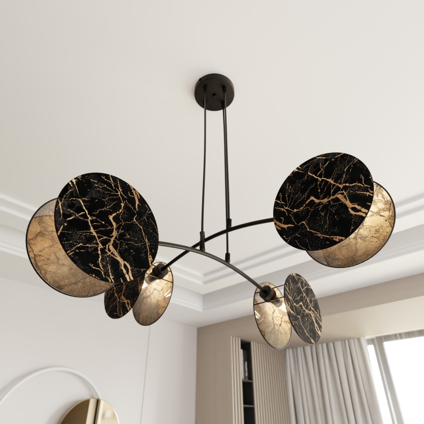 Luster na lanku MOTIF 4xE27/15W/230V čierna/zlatá