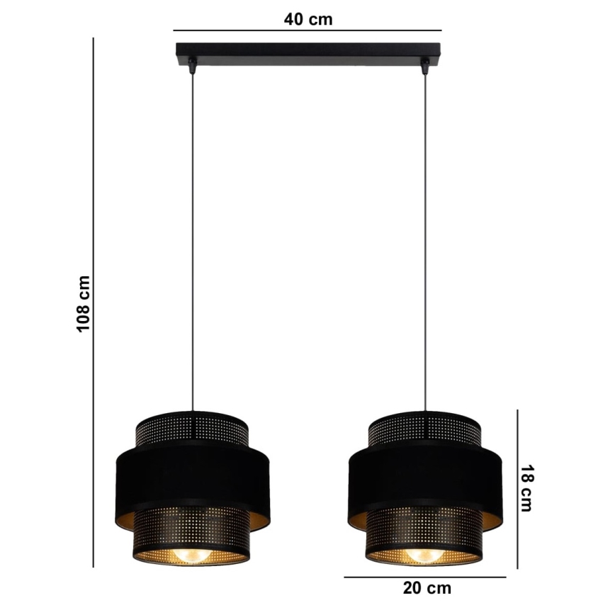 Luster na lanku NESS 2xE27/60W/230V čierna