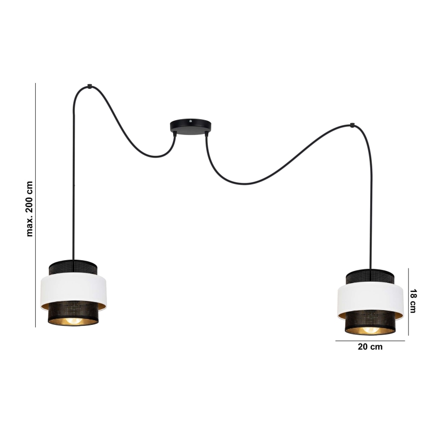 Luster na lanku NESS 2xE27/60W/230V pavúk čierna/biela