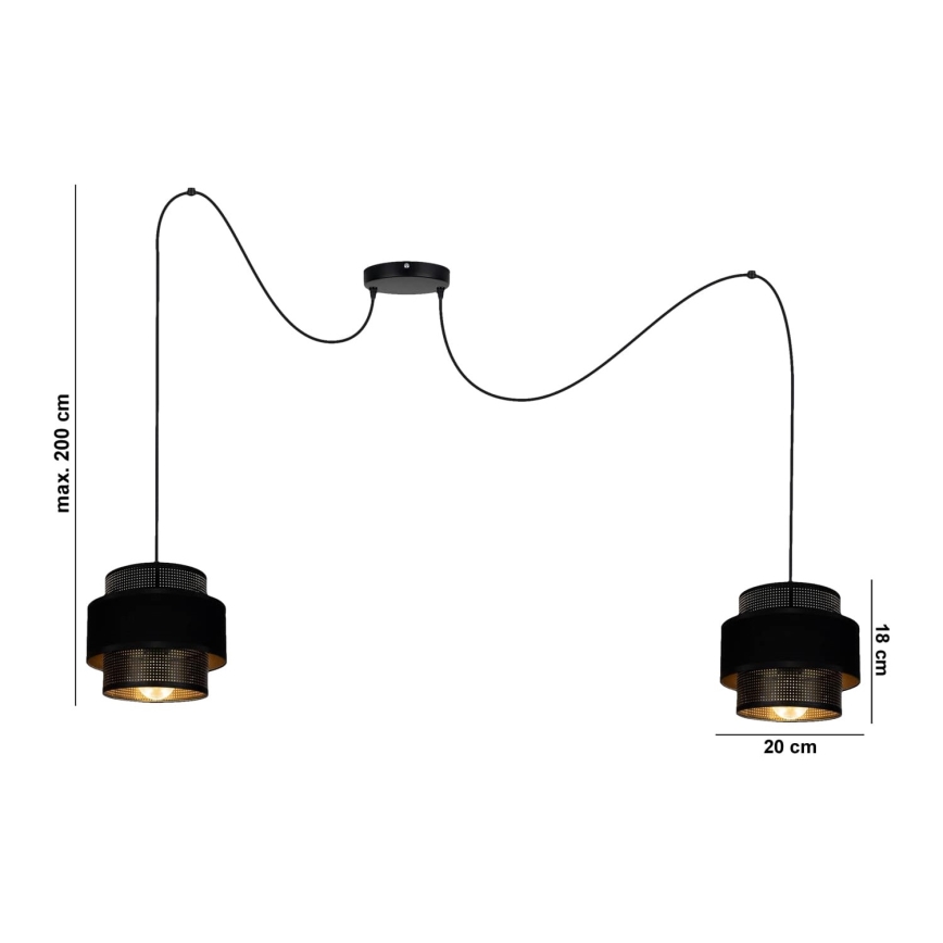 Luster na lanku NESS 2xE27/60W/230V pavúk čierna