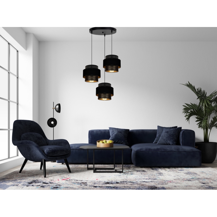 Luster na lanku NESS 3xE27/60W/230V pr. 45 cm čierna