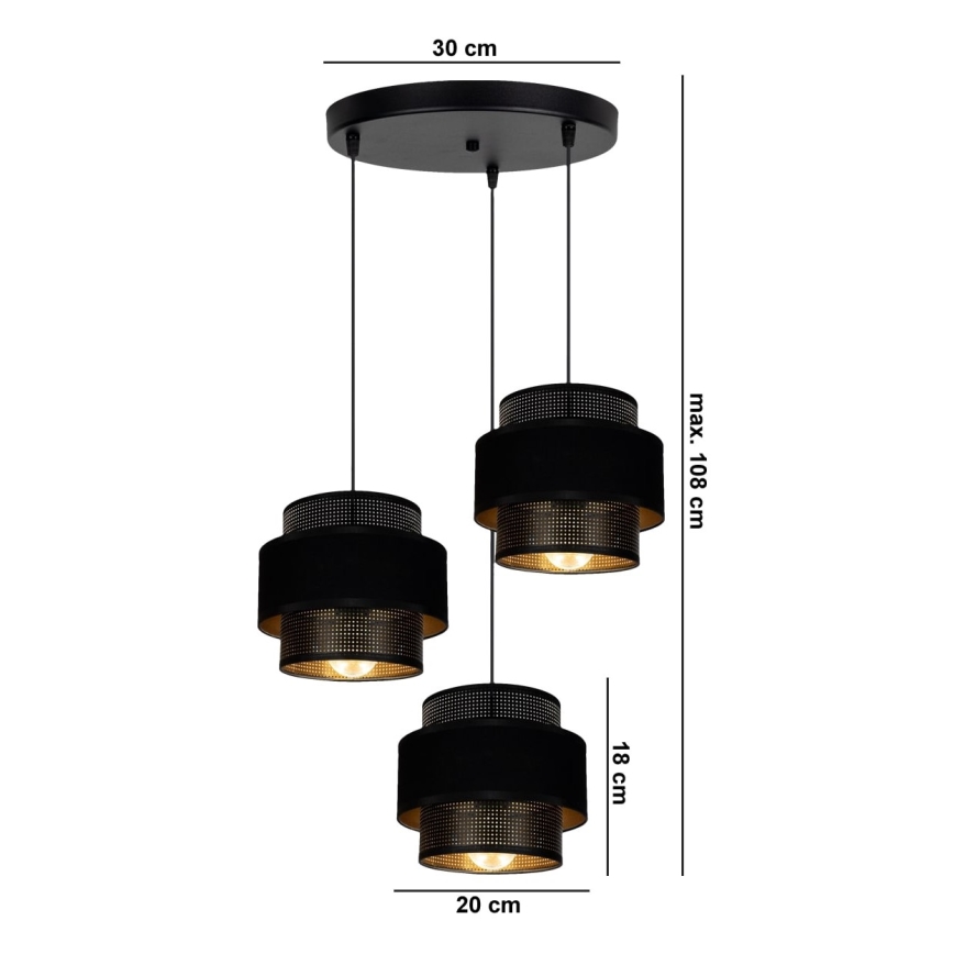 Luster na lanku NESS 3xE27/60W/230V pr. 45 cm čierna