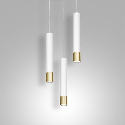 Luster na lanku NEST 3xGU10/8W/230V biela/zlatá okrúhly