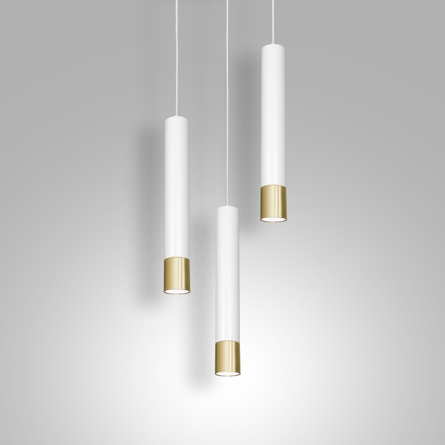 Luster na lanku NEST 3xGU10/8W/230V biela/zlatá okrúhly