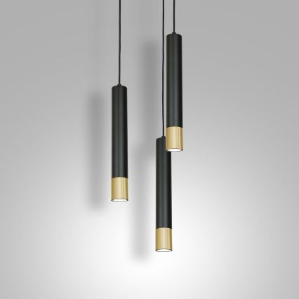 Luster na lanku NEST 3xGU10/8W/230V čierna/zlatá okrúhly