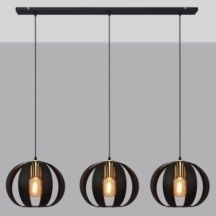Luster na lanku NEWTON 3xE27/15W/230V čierna/zlatá