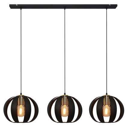 Luster na lanku NEWTON 3xE27/15W/230V čierna/zlatá