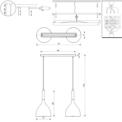 Luster na lanku NOAK 2xE27/15W/230V mosadz/zlatá