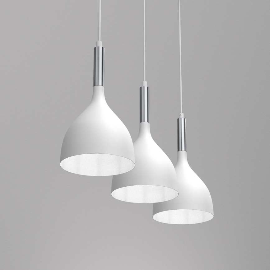 Luster na lanku NOAK 3xE27/15W/230V biela/lesklý chróm