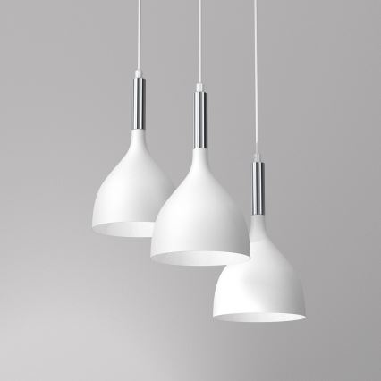 Luster na lanku NOAK 3xE27/15W/230V biela/lesklý chróm