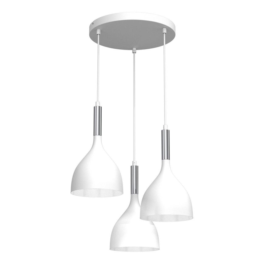 Luster na lanku NOAK 3xE27/15W/230V biela/lesklý chróm