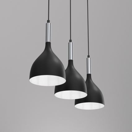 Luster na lanku NOAK 3xE27/15W/230V čierna/lesklý chróm