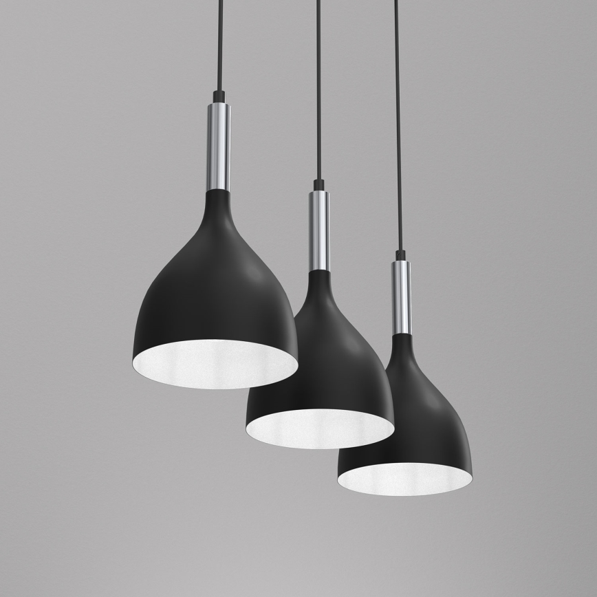 Luster na lanku NOAK 3xE27/15W/230V čierna/lesklý chróm