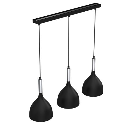 Luster na lanku NOAK 3xE27/15W/230V čierna/lesklý chróm