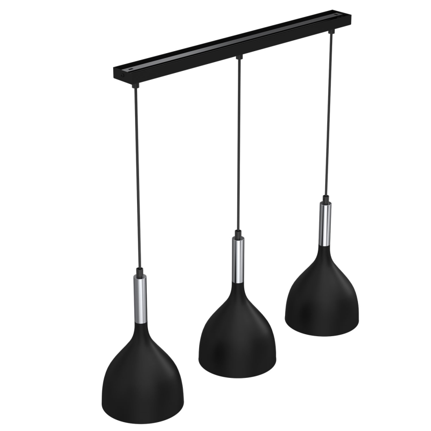 Luster na lanku NOAK 3xE27/15W/230V čierna/lesklý chróm