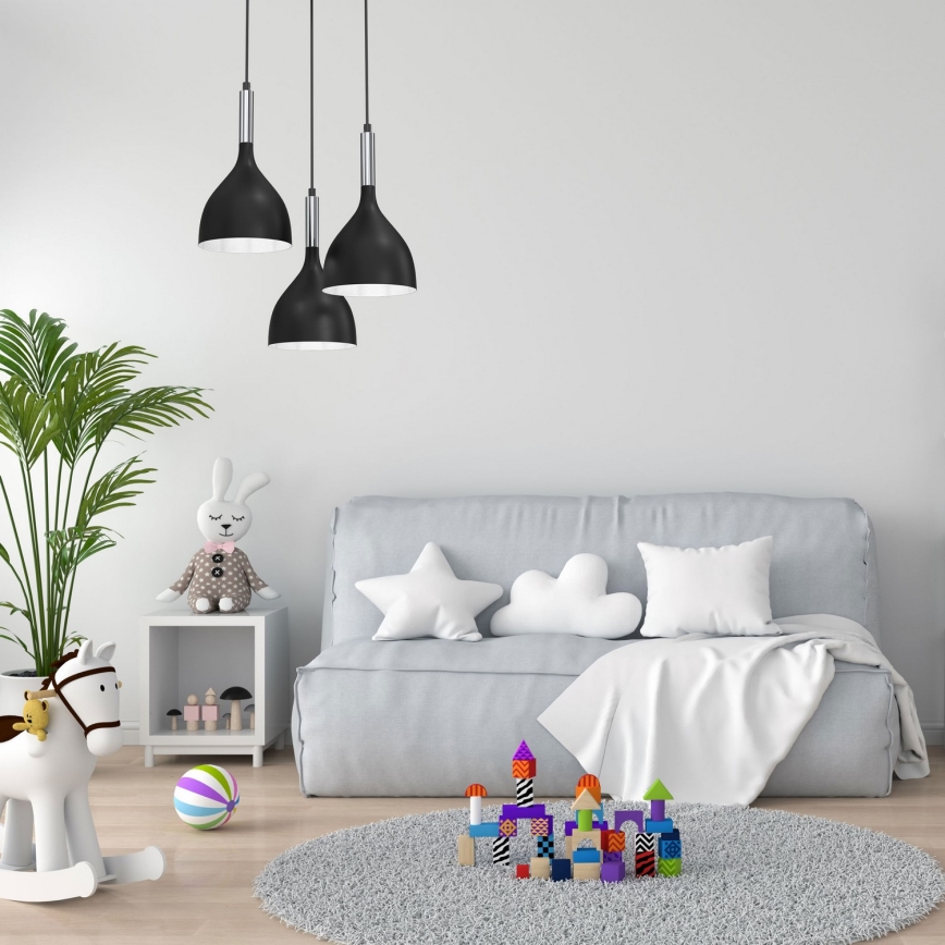 Luster na lanku NOAK 3xE27/15W/230V čierna/lesklý chróm