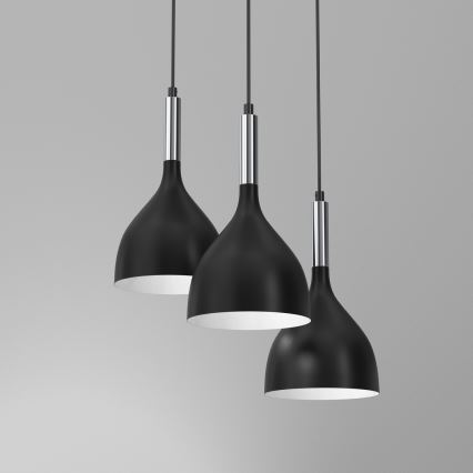 Luster na lanku NOAK 3xE27/15W/230V čierna/lesklý chróm