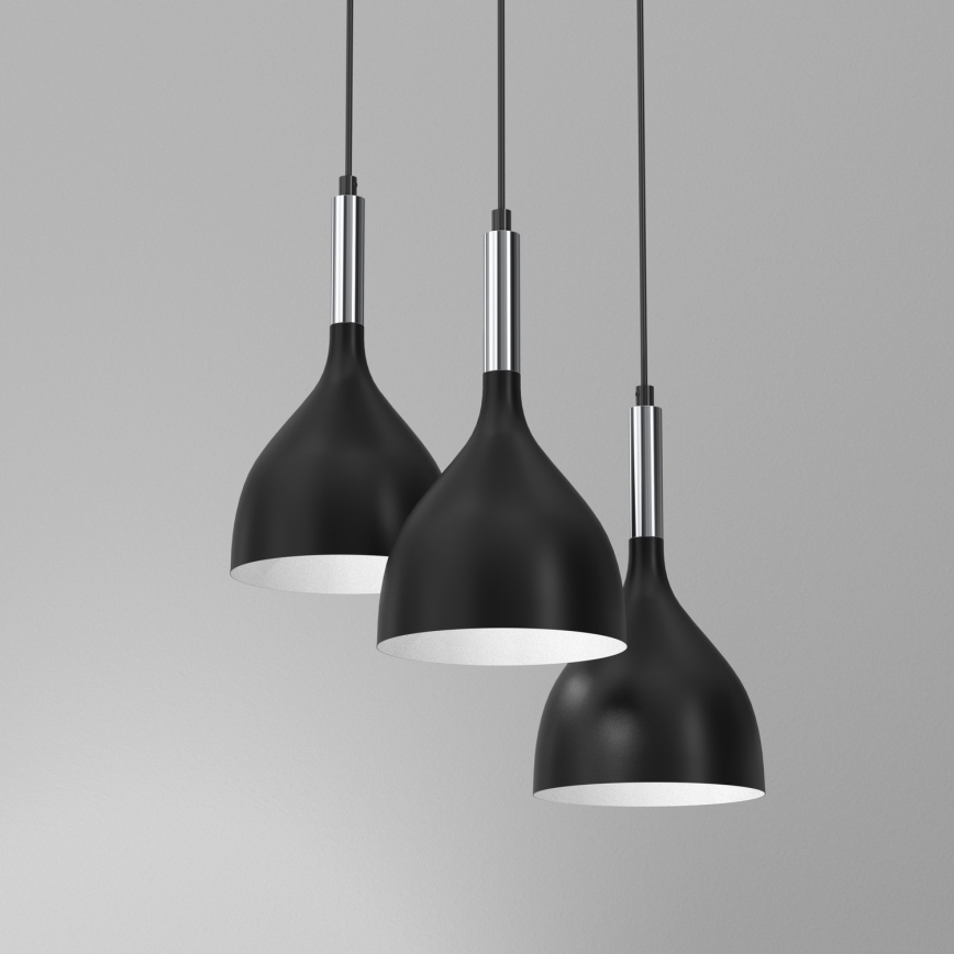Luster na lanku NOAK 3xE27/15W/230V čierna/lesklý chróm