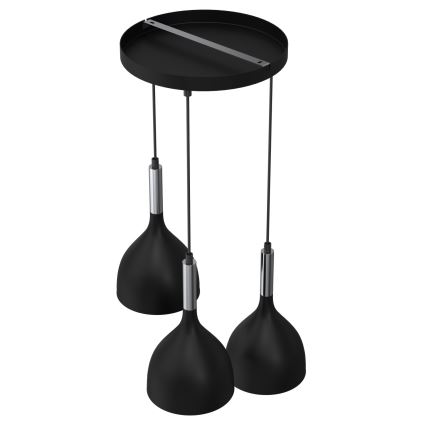Luster na lanku NOAK 3xE27/15W/230V čierna/lesklý chróm