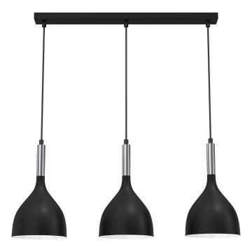 Luster na lanku NOAK 3xE27/15W/230V čierna/lesklý chróm