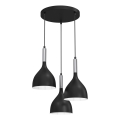 Luster na lanku NOAK 3xE27/15W/230V čierna/lesklý chróm