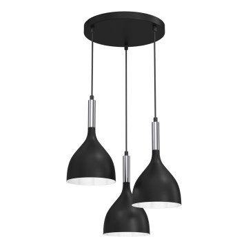Luster na lanku NOAK 3xE27/15W/230V čierna/lesklý chróm