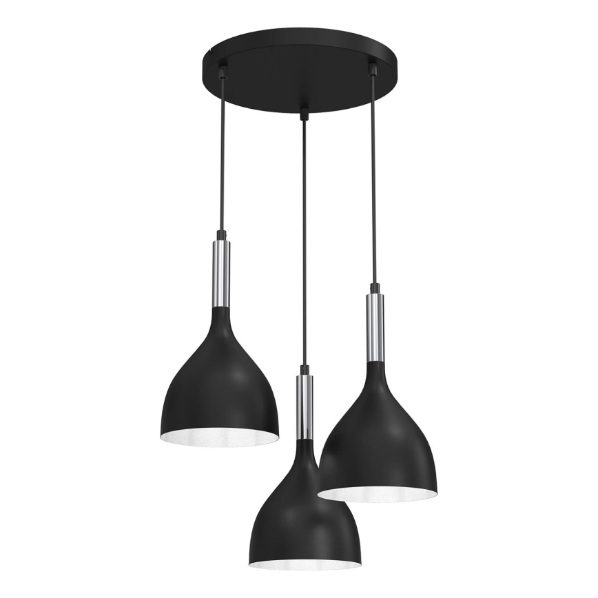 Luster na lanku NOAK 3xE27/15W/230V čierna/lesklý chróm