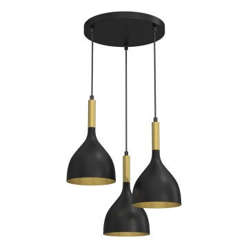 Luster na lanku NOAK 3xE27/15W/230V čierna/zlatá