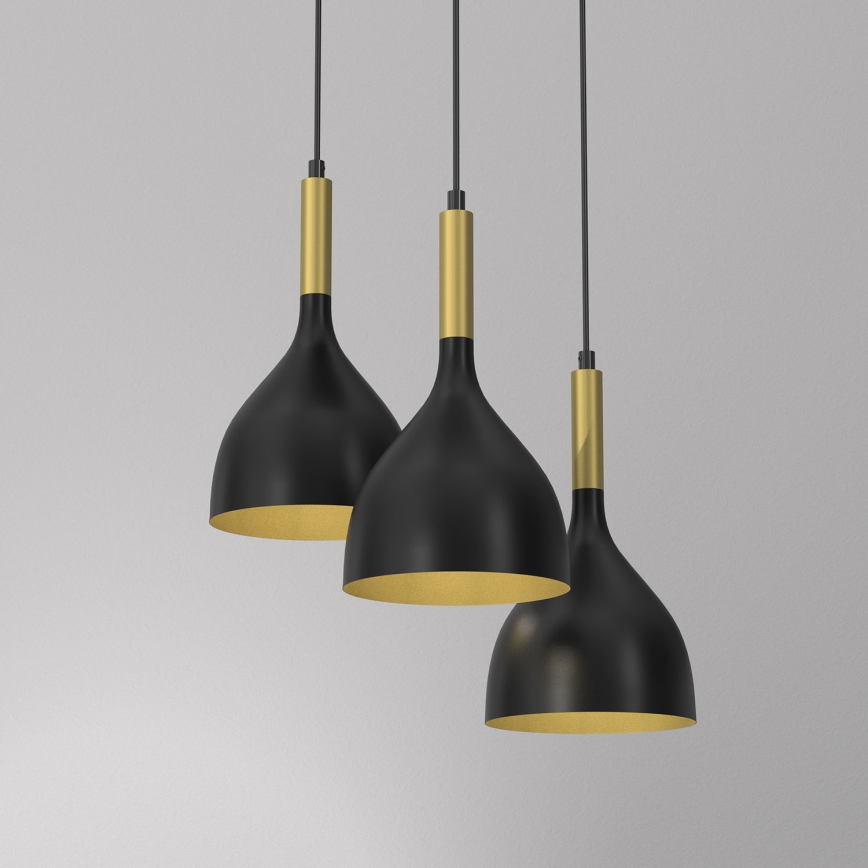 Luster na lanku NOAK 3xE27/15W/230V čierna/zlatá