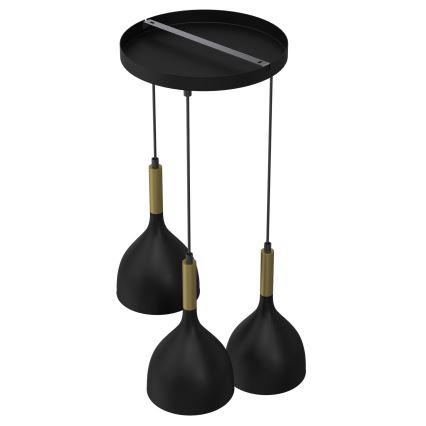 Luster na lanku NOAK 3xE27/15W/230V čierna/zlatá