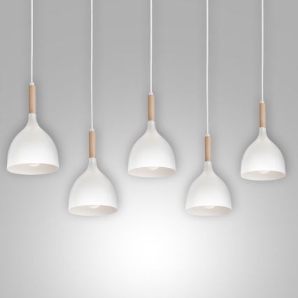 Luster na lanku NOAK 5xE27/15W/230V biela/buk