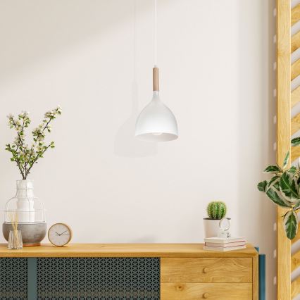 Luster na lanku NOAK WOOD 1xE27/15W/230V biela/buk