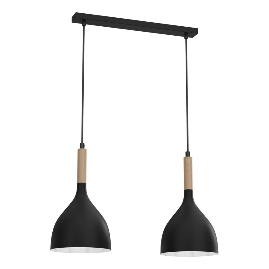 Luster na lanku NOAK WOOD 2xE27/15W/230V čierna/buk
