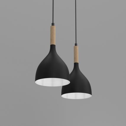 Luster na lanku NOAK WOOD 2xE27/15W/230V čierna/buk