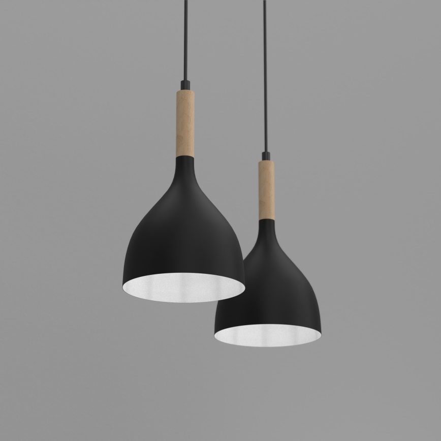 Luster na lanku NOAK WOOD 2xE27/15W/230V čierna/buk