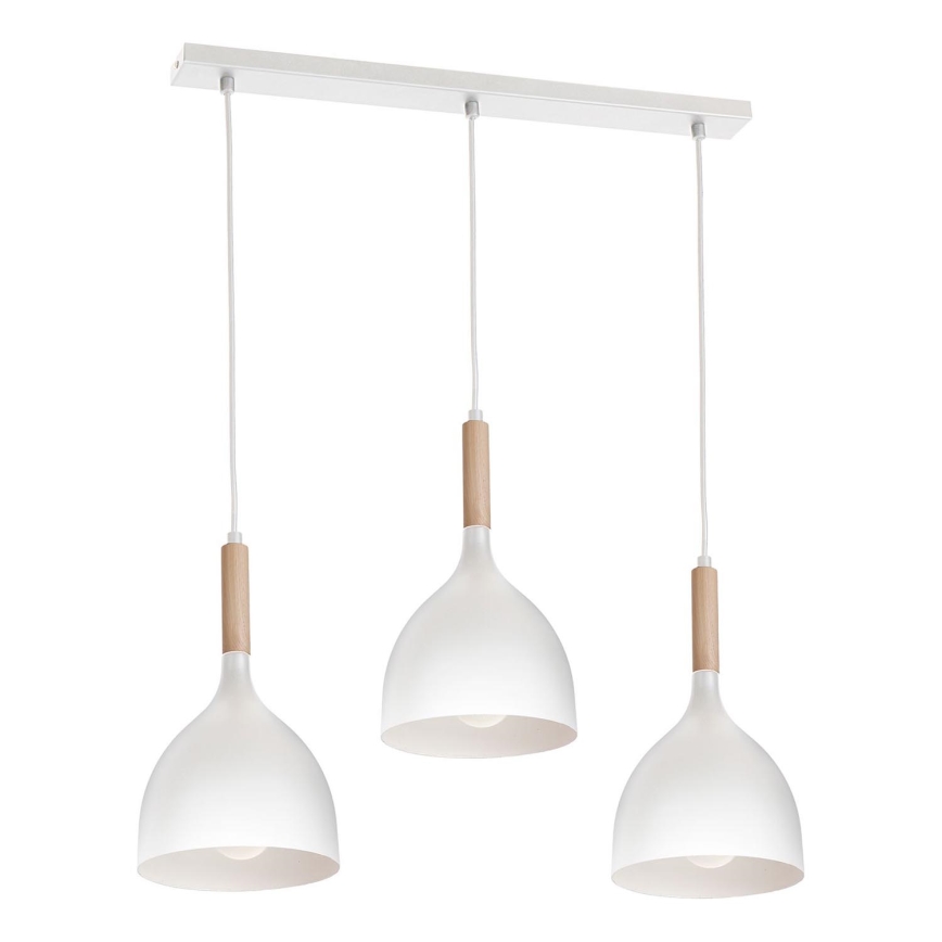 Luster na lanku NOAK WOOD 3xE27/15W/230V biela/buk