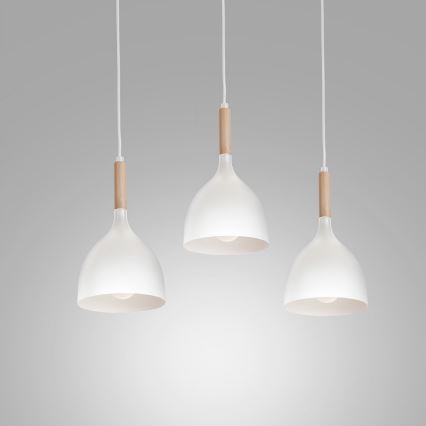 Luster na lanku NOAK WOOD 3xE27/15W/230V biela/buk