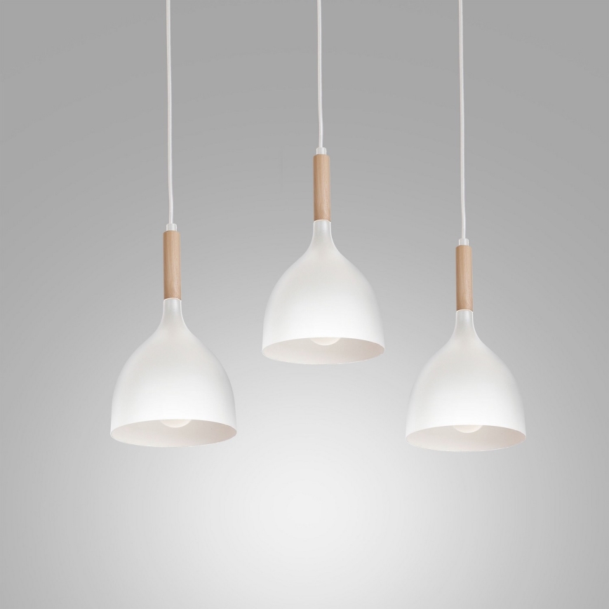 Luster na lanku NOAK WOOD 3xE27/15W/230V biela/buk